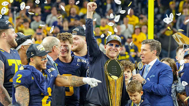 Michigan Wolverines celebrate winning the 2024 CFP national championship